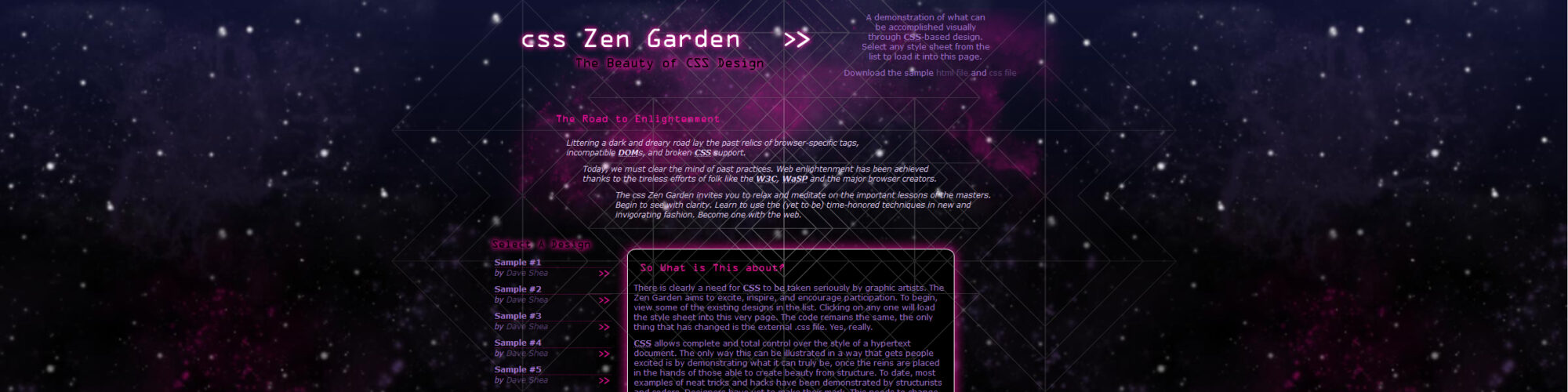 Screenshot sample of student CSS Zen Garden