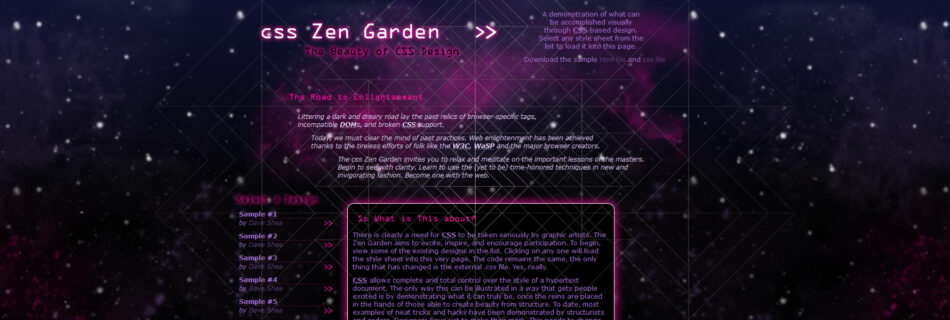 Screenshot sample of student CSS Zen Garden